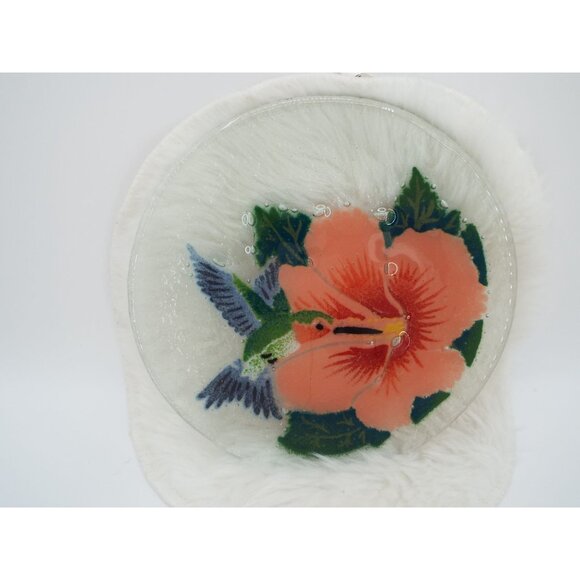 Peggy Karr Fused Art Glass 8" Hummingbird Plate with Box - Picture 1 of 12